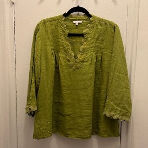 Johnny Was Olive Scalloped V-Neck Blouse